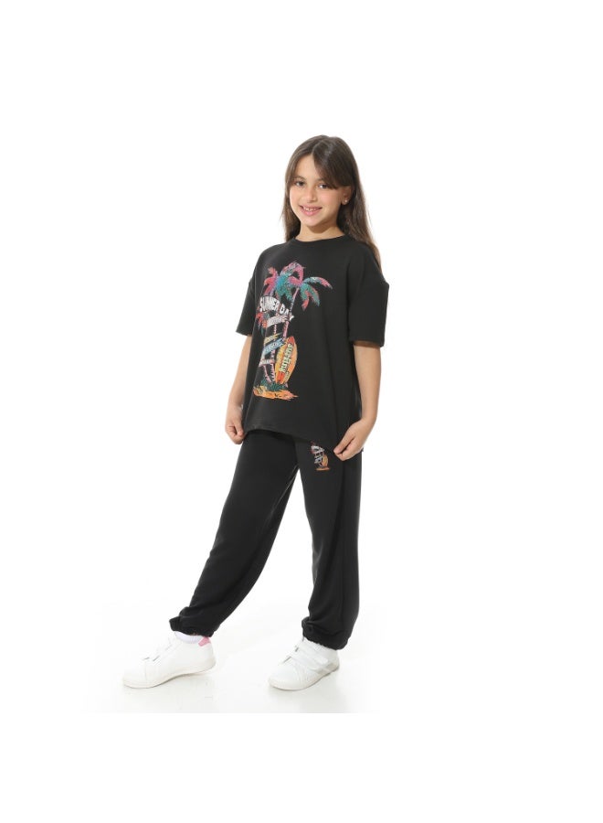 Red Circle Front Printed Pajama Set With Pant 1426u - Image 3