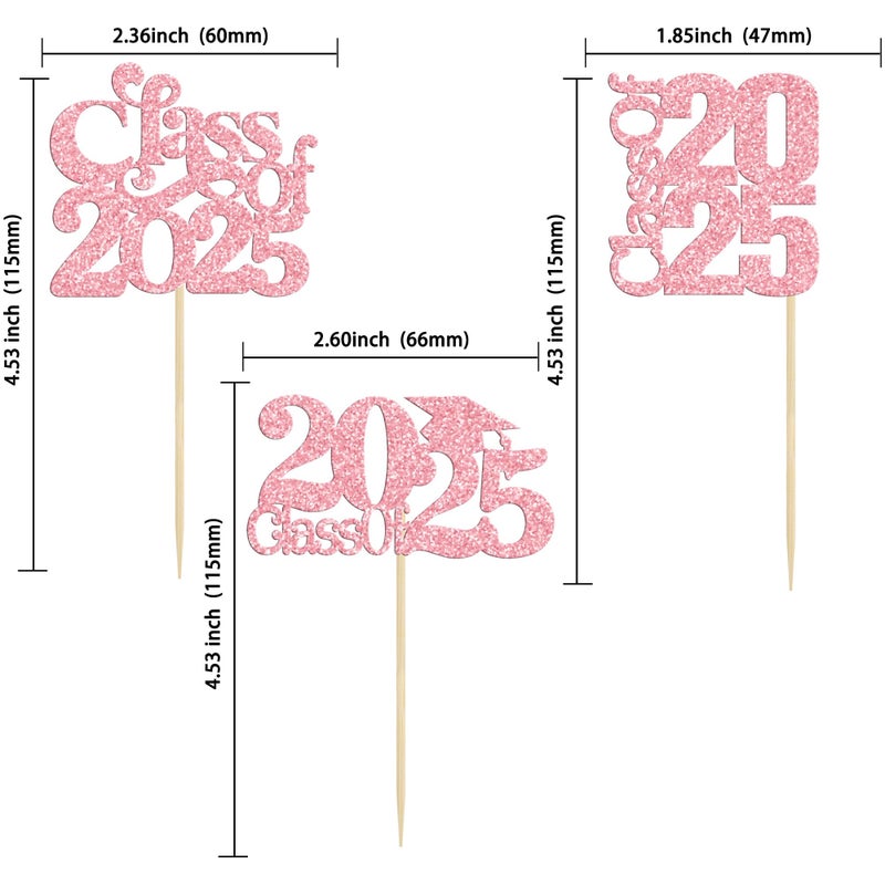 Ephlyn 30 Pack 2025 Graduation Theme Cupcake Toppers Glitter Class of 2025 Cupcake Picks Graduation Cap Cake Decorations for 2025 Graduation Theme Party Supplies Pink - Image 2