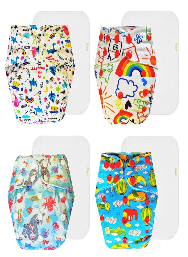Dumbledo Premium Cloth Diaper with Cotton Insert (Pack of 4) | Snug Fit | Leakproof | Quick Dry | Perfect for Indian Summers | 3 Months - 3 Years | Unisex Baby - Image 1
