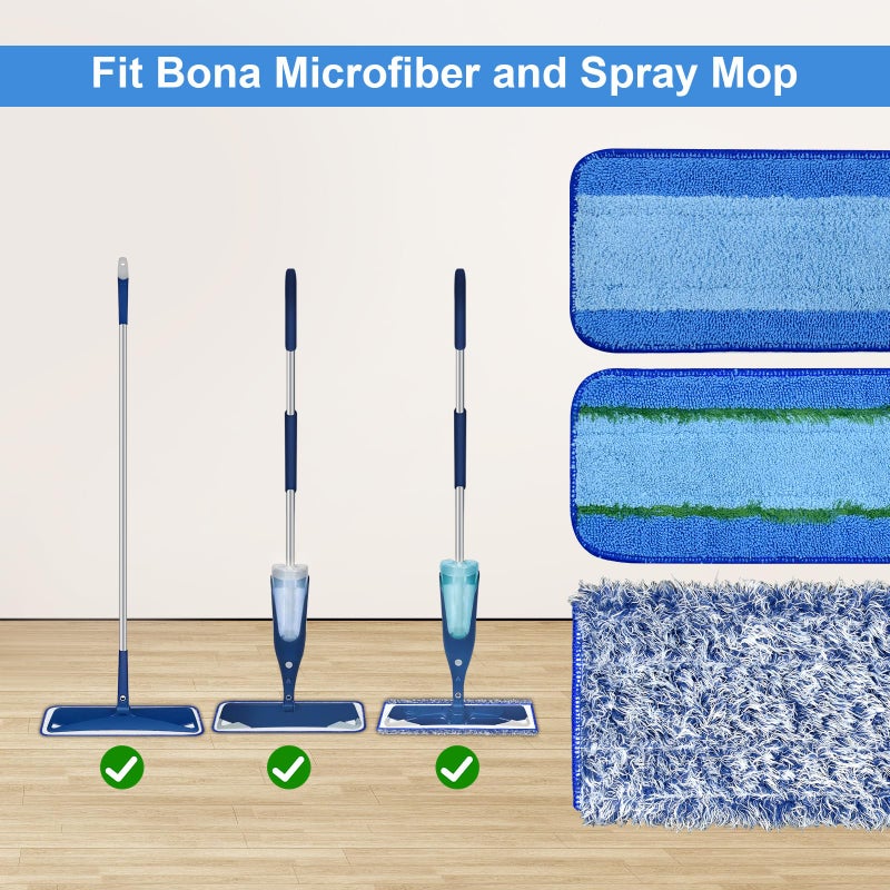 DLAIMI 8 Pack Microfiber Cleaning Pad for Bona Mop Hardwood & Hard Surface Floors Dry and Wet Floor Cleaning - Includes 4 Microfiber Cleaning Pad, 2 Deep Clean Pads and 2 Dusting Pad - Dual Zone Cleaning - Image 5