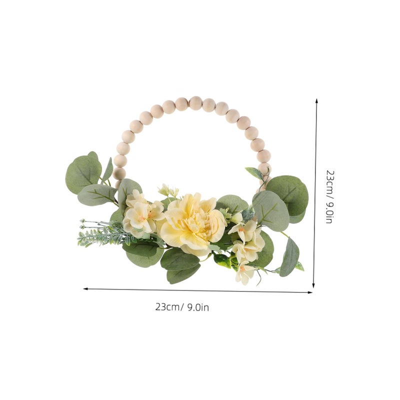 Wood Beads Wreath with Artificial Flowers Rustic Door Hanging Decor for Home Wedding and Seasonal Front Door - Image 3
