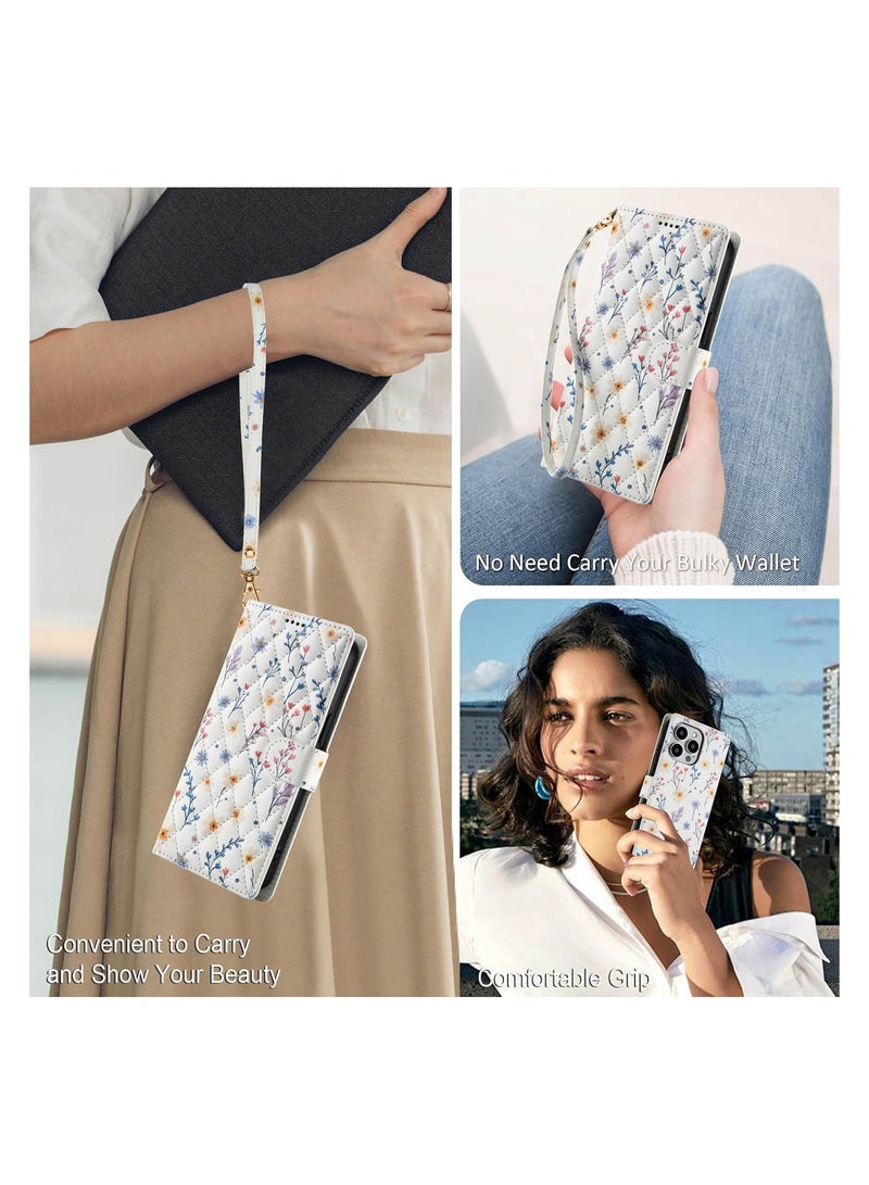 general Protective Case for Samsung Galaxy A16 4G/5G Floral Quilted PU Leather Wallet Flip Cover Magnetic Shockproof Case with Card Slot Stand - Image 5