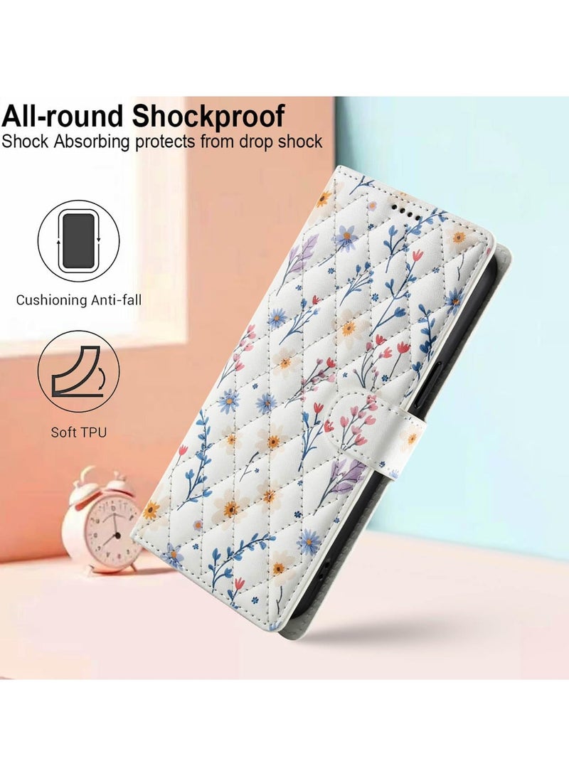 general Protective Case for Samsung Galaxy A16 4G/5G Floral Quilted PU Leather Wallet Flip Cover Magnetic Shockproof Case with Card Slot Stand - Image 4