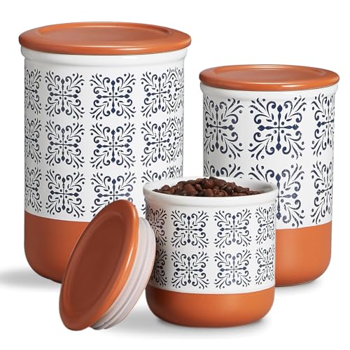 JODEVI Canisters Sets for Kitchen Counter Ceramic Food Storage Jars with Airtight Lids, Sugar and Flour Containers Set of 3 - for Coffee, Tea, Spice - Stylish Countertop Décor - Image 1
