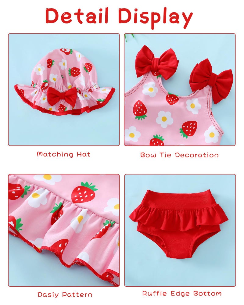 Mioglrie Toddler Girl Bathing Suit Infant Baby Girl Swimsuit 18-24 Month 2 Piece Red Strawberry Baby Girl's Bikini Summer Swimwear Beach Tankini Outfits Set - Image 5