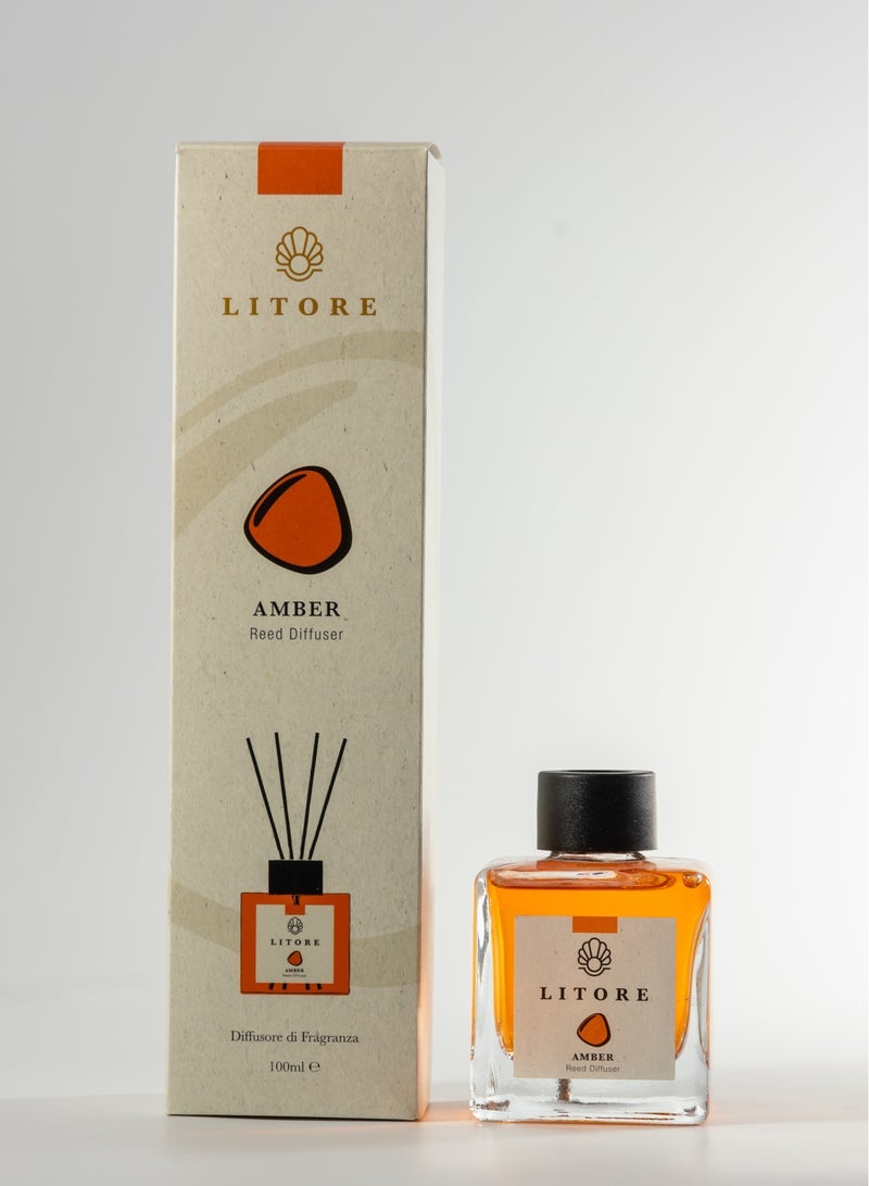 Litore Reed Diffuser - Amber Fragrance, 100ml | Long-Lasting Home Fragrance | Natural & Elegant Room Diffuser - Image 3