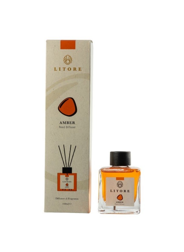 Litore Reed Diffuser - Amber Fragrance, 100ml | Long-Lasting Home Fragrance | Natural & Elegant Room Diffuser - Image 1