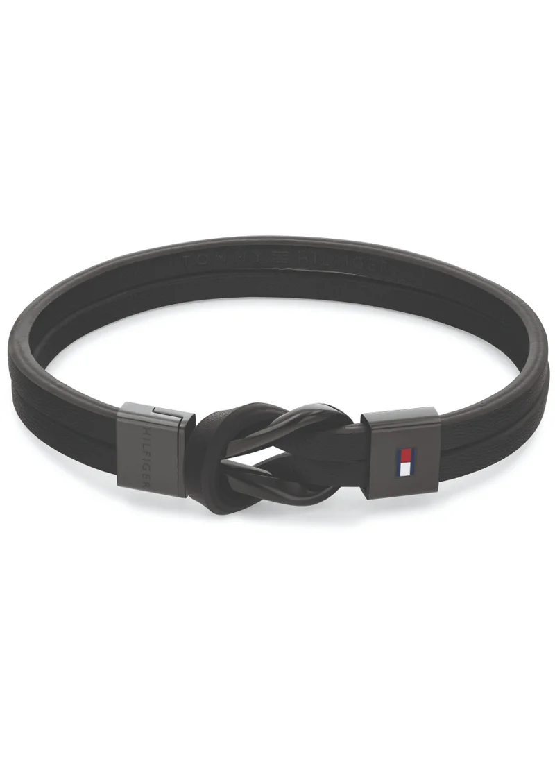 تومي هيلفيغر Tommy Hilfiger Men's Black Leather Bracelet - 2790442
