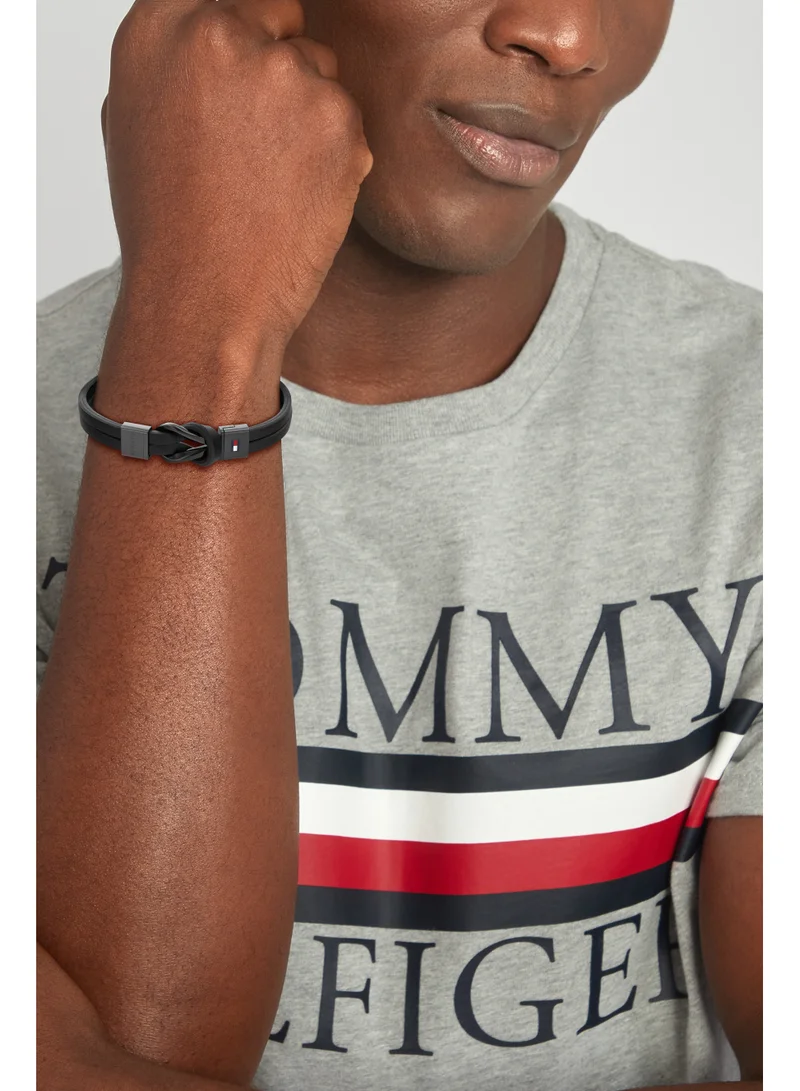 تومي هيلفيغر Tommy Hilfiger Men's Black Leather Bracelet - 2790442