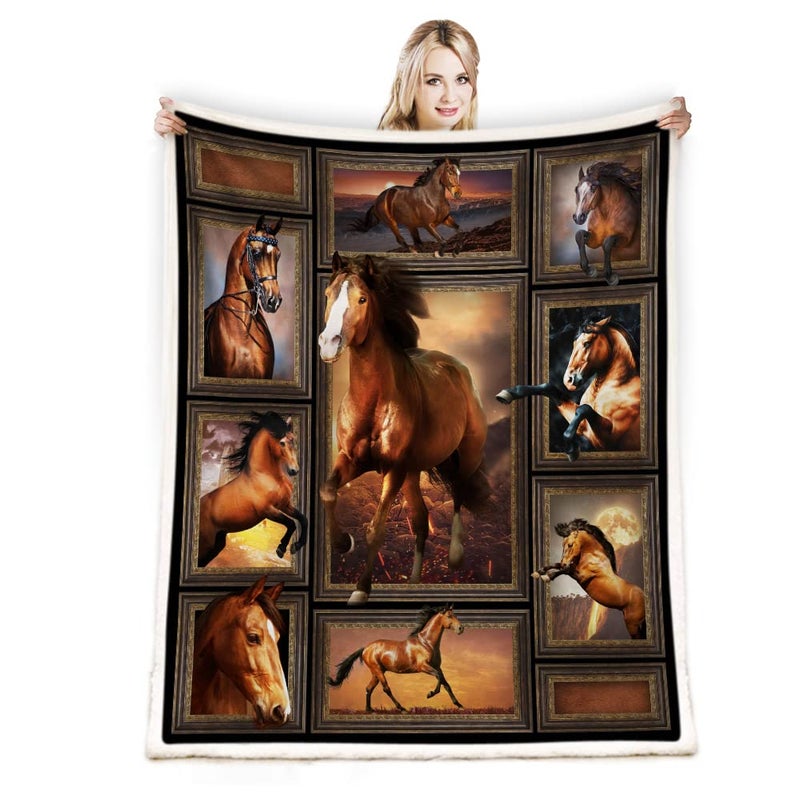 Juirnost Cozy Horse Print Throw Blanket for Girls Warm Comfy 50x60 Western Horse Blanket