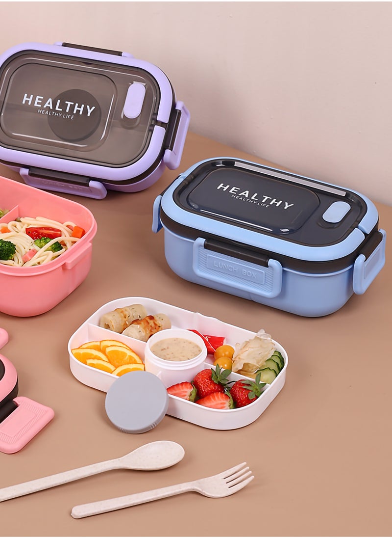 YAH Creation - YAH HealthyLife Bento Lunch Box with Sauce Box - BPA-Free, Leak-Proof, 2 Stackable Layers with 6 Compartments, Microwave & Dishwasher Safe, Includes Cutlery & Handle for Easy Carrying - Image 1