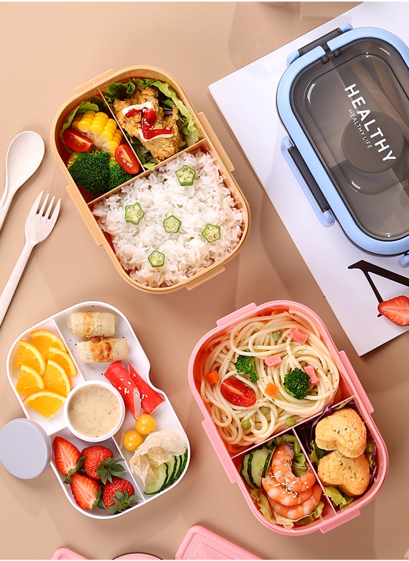 YAH Creation - YAH HealthyLife Bento Lunch Box with Sauce Box - BPA-Free, Leak-Proof, 2 Stackable Layers with 6 Compartments, Microwave & Dishwasher Safe, Includes Cutlery & Handle for Easy Carrying - Image 1