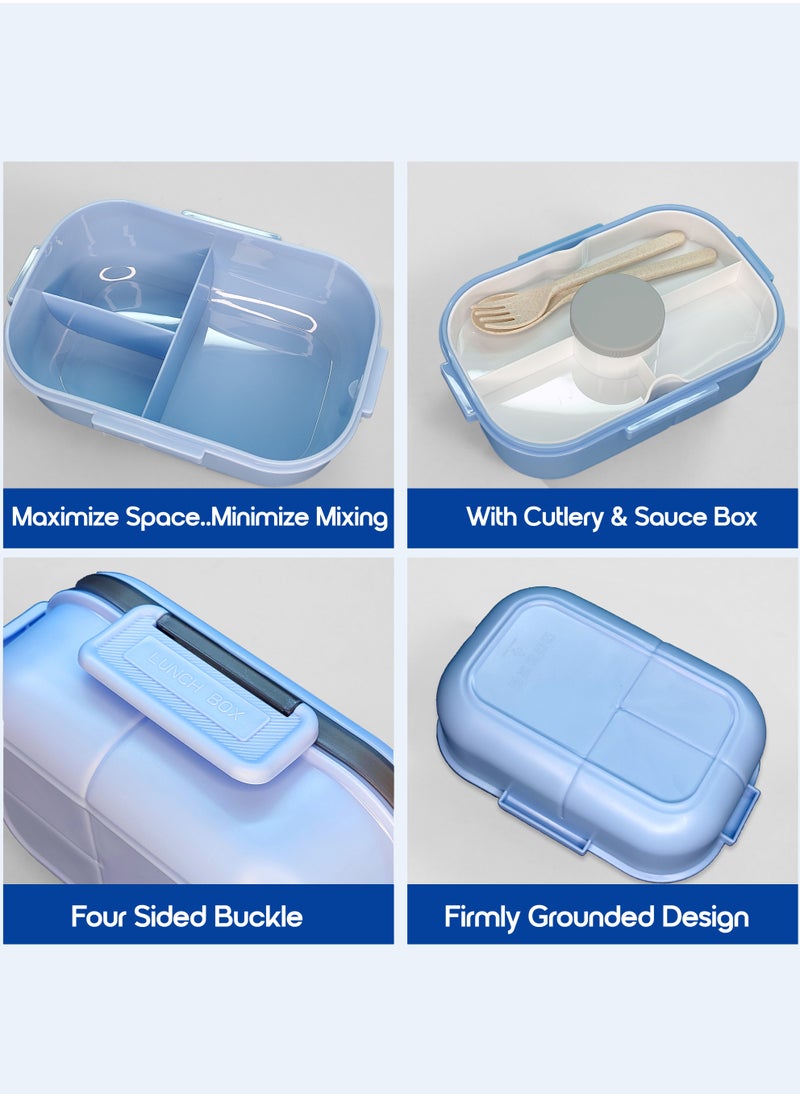 YAH Creation - YAH HealthyLife Bento Lunch Box with Sauce Box - BPA-Free, Leak-Proof, 2 Stackable Layers with 6 Compartments, Microwave & Dishwasher Safe, Includes Cutlery & Handle for Easy Carrying - Image 1