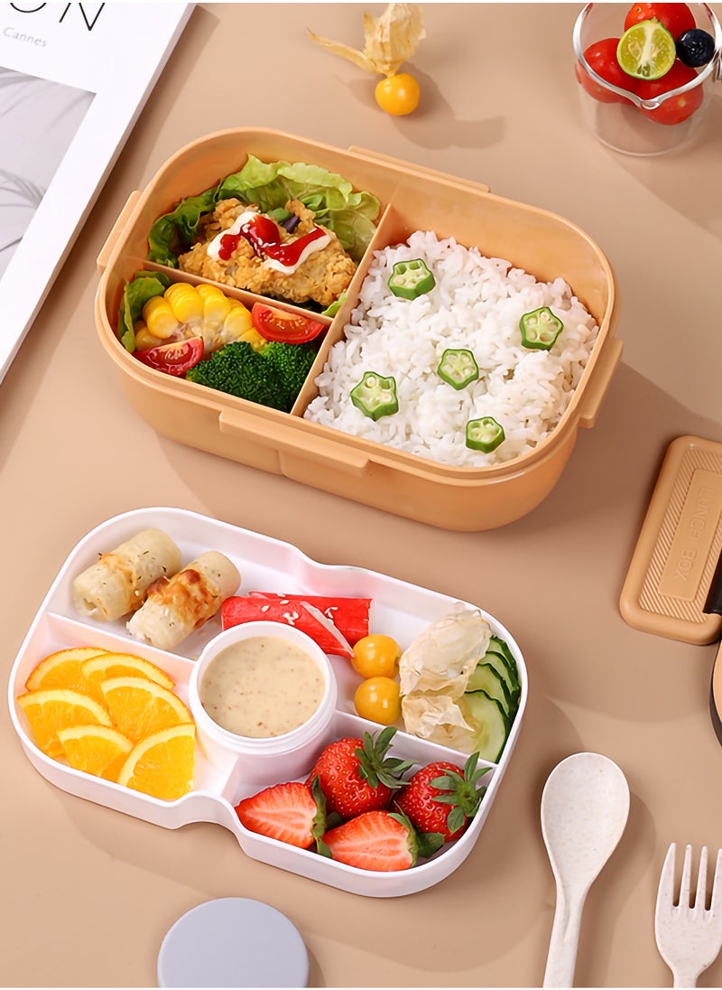 YAH Creation - YAH HealthyLife Bento Lunch Box with Sauce Box - BPA-Free, Leak-Proof, 2 Stackable Layers with 6 Compartments, Microwave & Dishwasher Safe, Includes Cutlery & Handle for Easy Carrying - Image 1