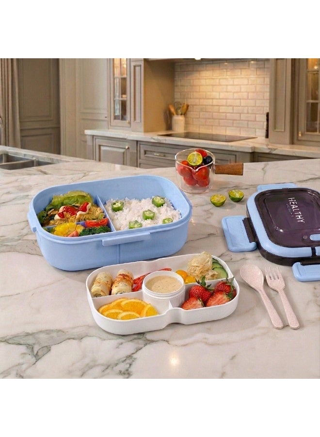 YAH Creation YAH HealthyLife Bento Lunch Box with Sauce Box - BPA-Free, Leak-Proof, 2 Stackable Layers with 6 Compartments, Microwave & Dishwasher Safe, Includes Cutlery & Handle for Easy Carrying - Image 1