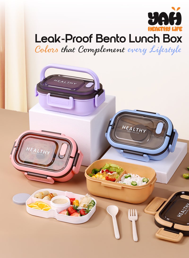YAH Creation YAH HealthyLife Bento Lunch Box with Sauce Box - BPA-Free, Leak-Proof, 2 Stackable Layers with 6 Compartments, Microwave & Dishwasher Safe, Includes Cutlery & Handle for Easy Carrying - Image 3