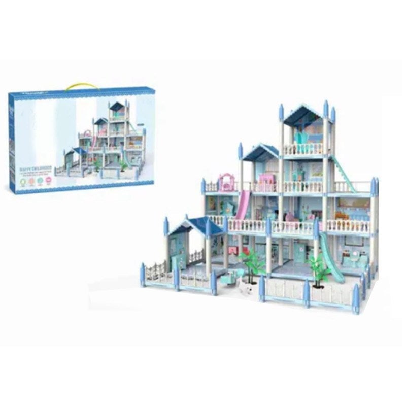 Diy Dollhouse Kit 14 Room Blue Princess Castle With Furniture - Intelligence Developing Interactive Toy For Girls Imaginative Play Family Bonding - Image 2