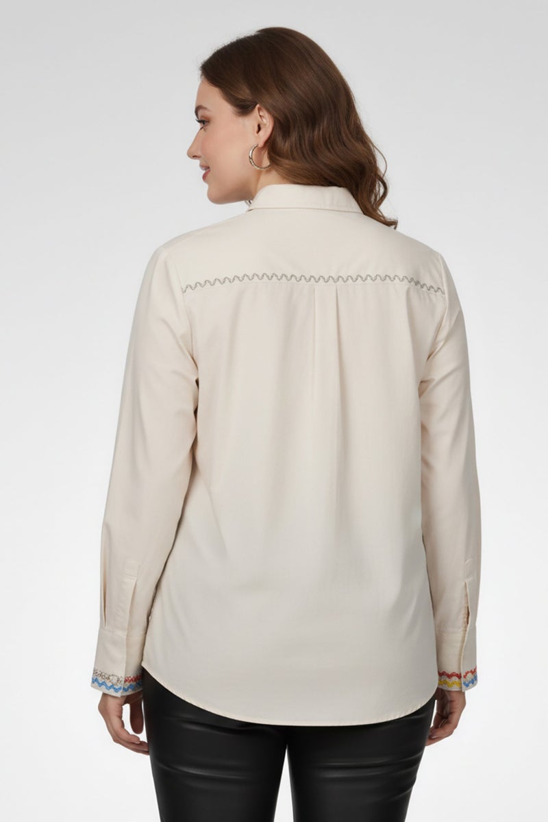MSGM Women Regular Fit Long Sleeve Casual Shirt, Ivory - Image 4
