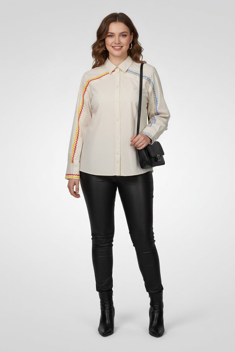 MSGM Women Regular Fit Long Sleeve Casual Shirt, Ivory - Image 2