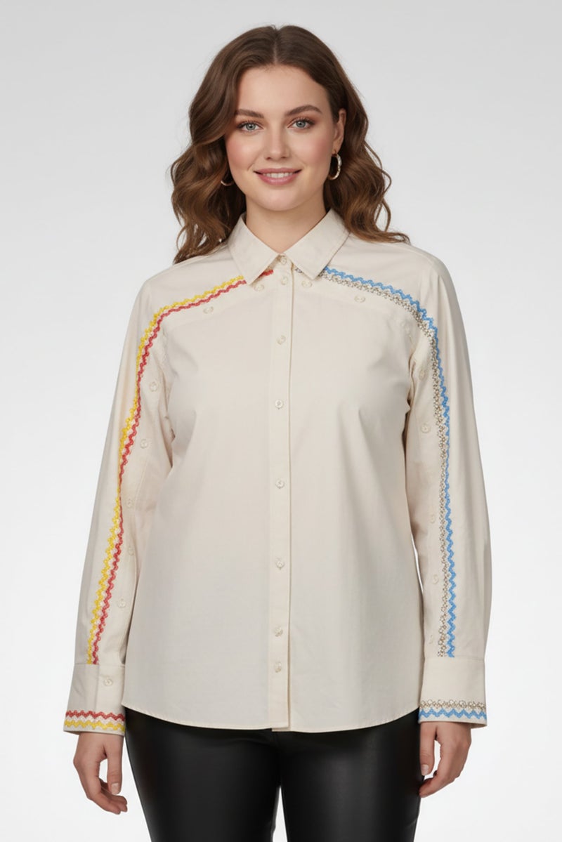 MSGM Women Regular Fit Long Sleeve Casual Shirt, Ivory - Image 1