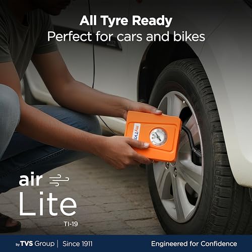 myTVS Air Lite 2 in 1 Tyre Inflator for Bikes & Cars Portable Air Compressor Pressure Pump | Multiple Nozzles | Rapid Tire Inflator | with 1+1 Year Warranty (TI-19) - Image 4