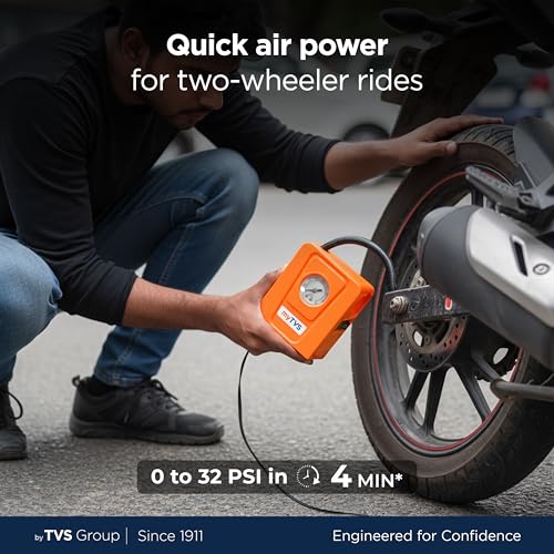 myTVS Air Lite 2 in 1 Tyre Inflator for Bikes & Cars Portable Air Compressor Pressure Pump | Multiple Nozzles | Rapid Tire Inflator | with 1+1 Year Warranty (TI-19) - Image 2