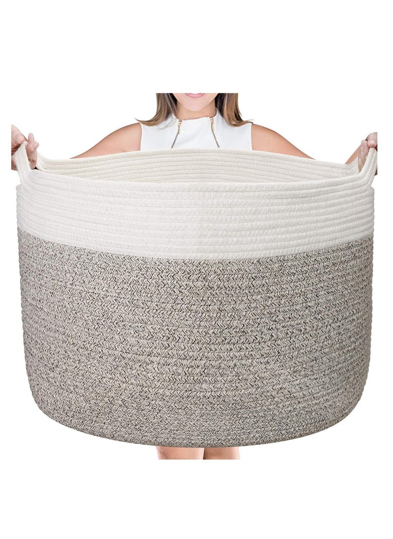 TYCOM Cotton Rope Basket Woven Baby Laundry Basket for Blankets Toys Storage Basket with Handle Comforter Cushions Storage Bins Thread Laundry Hamper Blanket, Towels, Home Storage Container  - Image 1