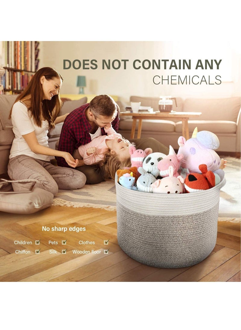 TYCOM Cotton Rope Basket Woven Baby Laundry Basket for Blankets Toys Storage Basket with Handle Comforter Cushions Storage Bins Thread Laundry Hamper Blanket, Towels, Home Storage Container  - Image 5