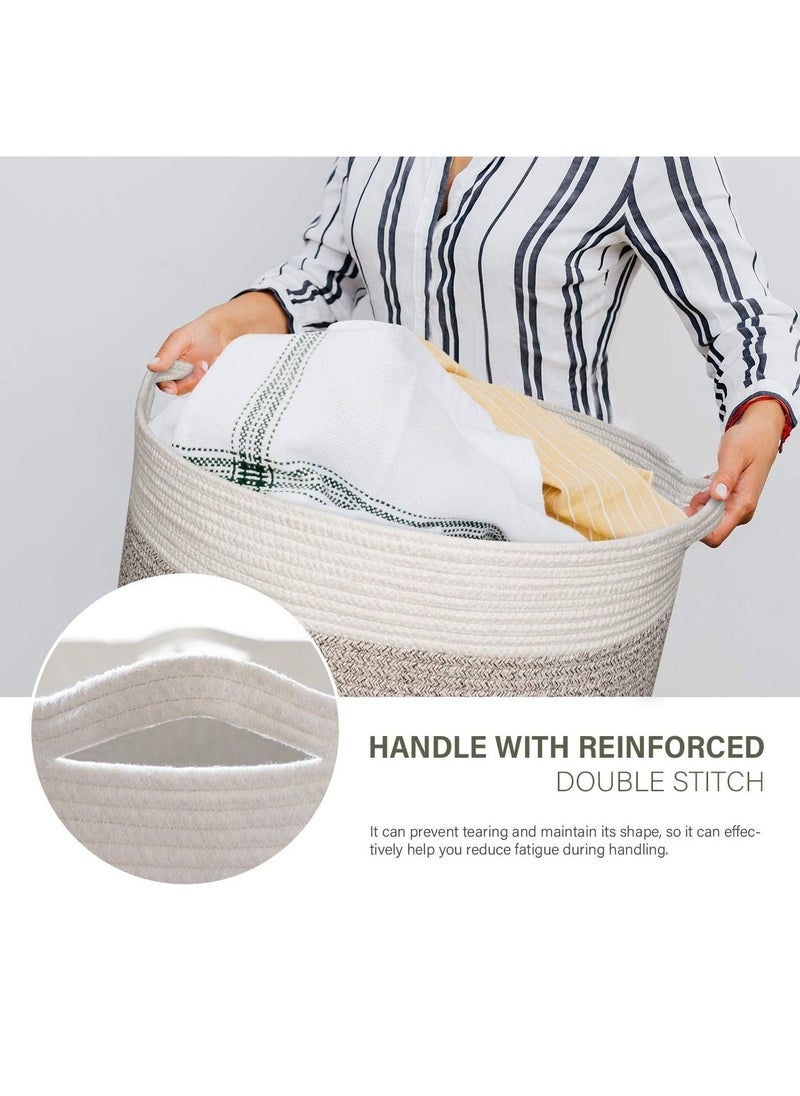 TYCOM Cotton Rope Basket Woven Baby Laundry Basket for Blankets Toys Storage Basket with Handle Comforter Cushions Storage Bins Thread Laundry Hamper Blanket, Towels, Home Storage Container  - Image 4