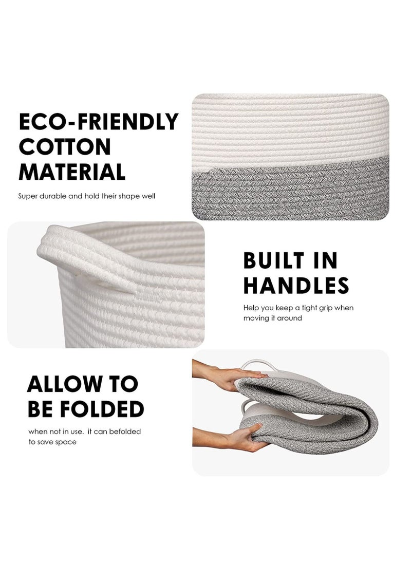 TYCOM Cotton Rope Basket Woven Baby Laundry Basket for Blankets Toys Storage Basket with Handle Comforter Cushions Storage Bins Thread Laundry Hamper Blanket, Towels, Home Storage Container  - Image 2