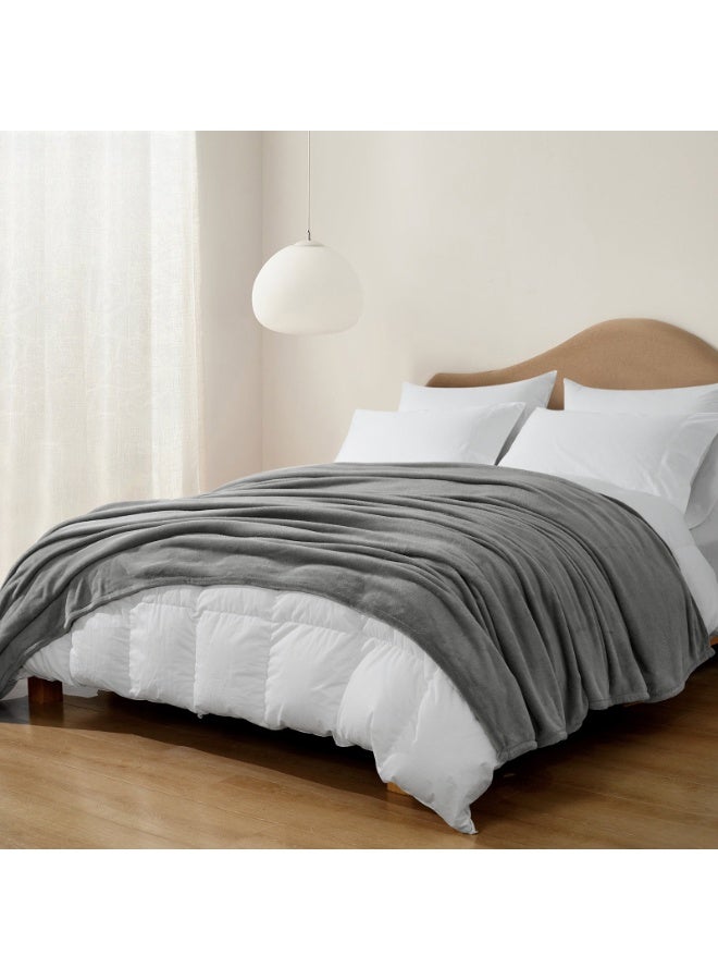 David's Home Queen Size (230cm x 230cm) 300 GSM Fleece Blanket with Wider Stitched Border, Ultra Soft, Lightweight & Velvety, Lint-Free & No Pilling, All Seasons, Grey - Image 1