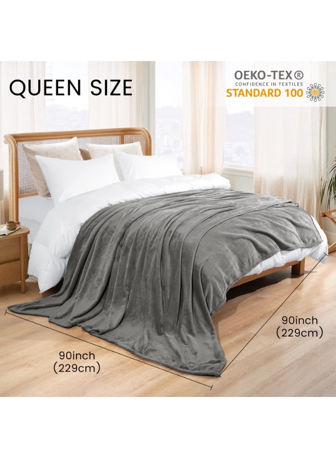 David's Home Queen Size (230cm x 230cm) 300 GSM Fleece Blanket with Wider Stitched Border, Ultra Soft, Lightweight & Velvety, Lint-Free & No Pilling, All Seasons, Grey - Image 5