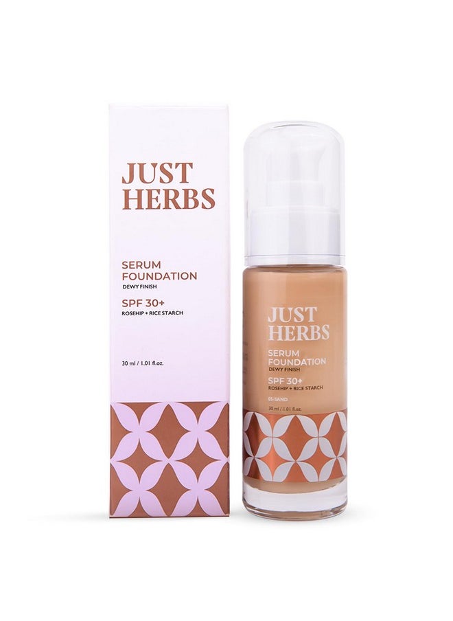 Just Herbs Serum Foundation For Face Makeup With Spf30+ Dewy Finish Full Coverage Waterproof, Sweatproof Foundation For All Skin Types (Sand)  - Image 1