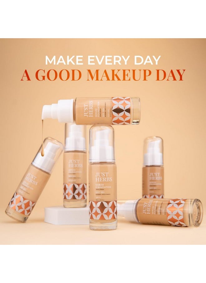 Just Herbs Serum Foundation For Face Makeup With Spf30+ Dewy Finish Full Coverage Waterproof, Sweatproof Foundation For All Skin Types (Sand)  - Image 3