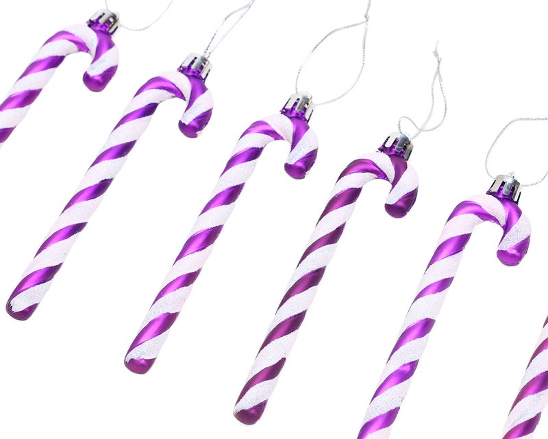 Christmas Concepts Pack of 6-13cm Glitter Candy Cane Christmas Tree Decorations/Ornaments (Purple & White) - Image 4