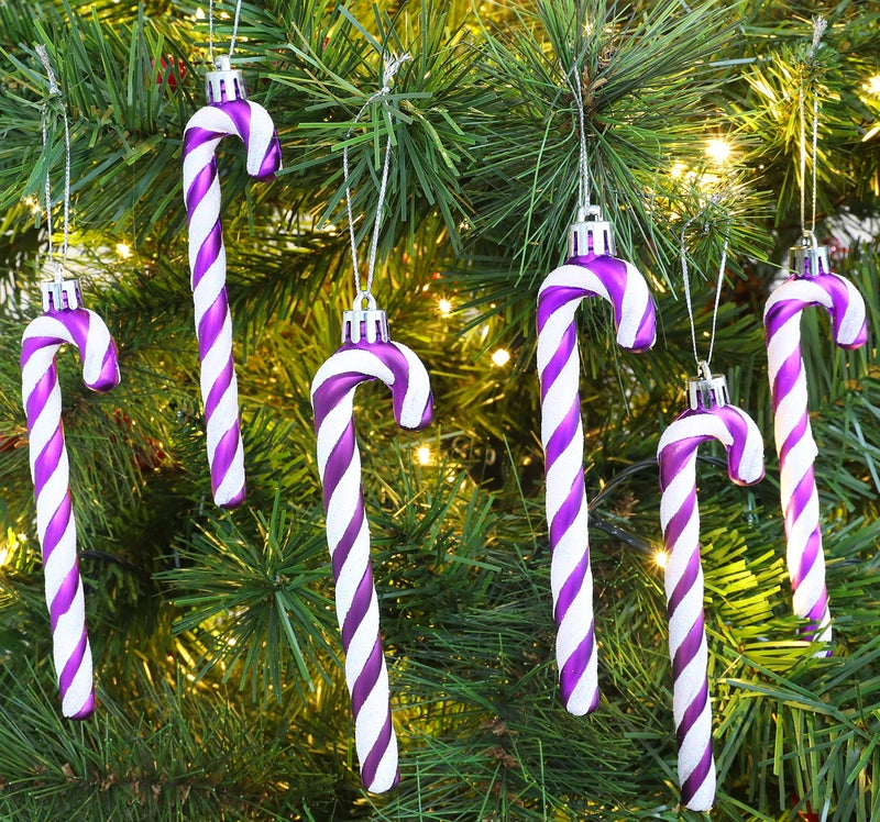 Christmas Concepts Pack of 6-13cm Glitter Candy Cane Christmas Tree Decorations/Ornaments (Purple & White) - Image 2