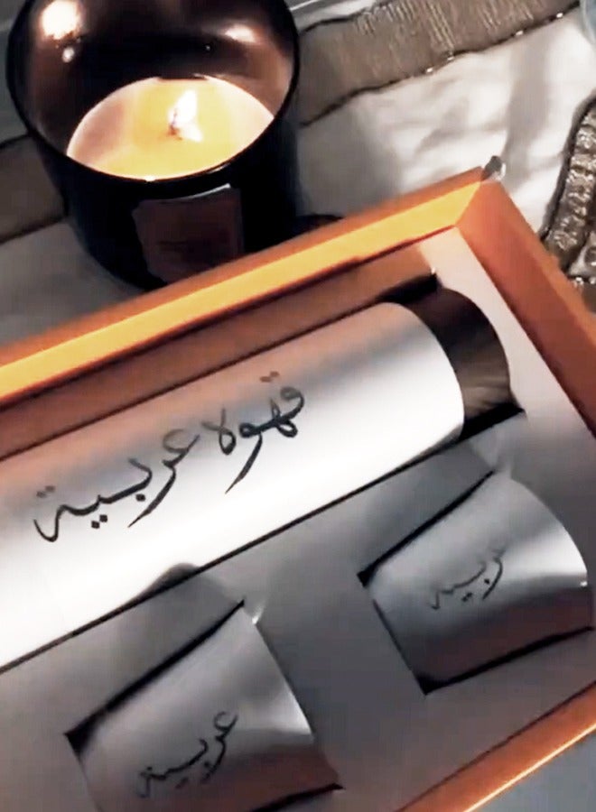 Aijmil 3 قطع مجموعة أكواب القهوة المعزولة مع 2 كوب، ترمس القهوة العربية، مجموعة هدية أكواب معزولة تشمل ترمس ستانلس ستيل بسعة 500 مل و 2 كوب قهوة مزدوج الطبقة بسعة 80 مل، مناسبة للهدايا، هدية العيد الوطني السعودي. - Image 4