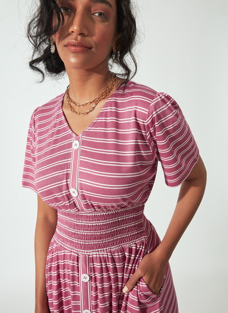 The Label Life Stripe Smocked Midi Dress - Image 3