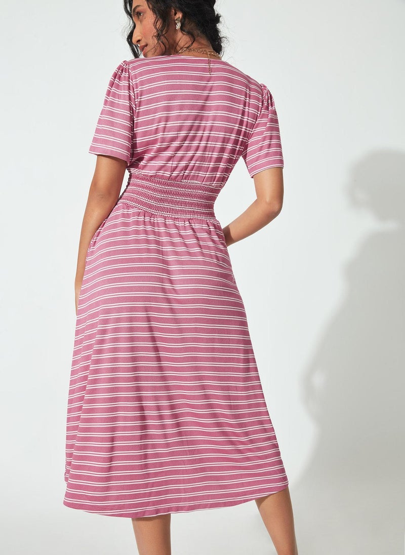 The Label Life Stripe Smocked Midi Dress - Image 4