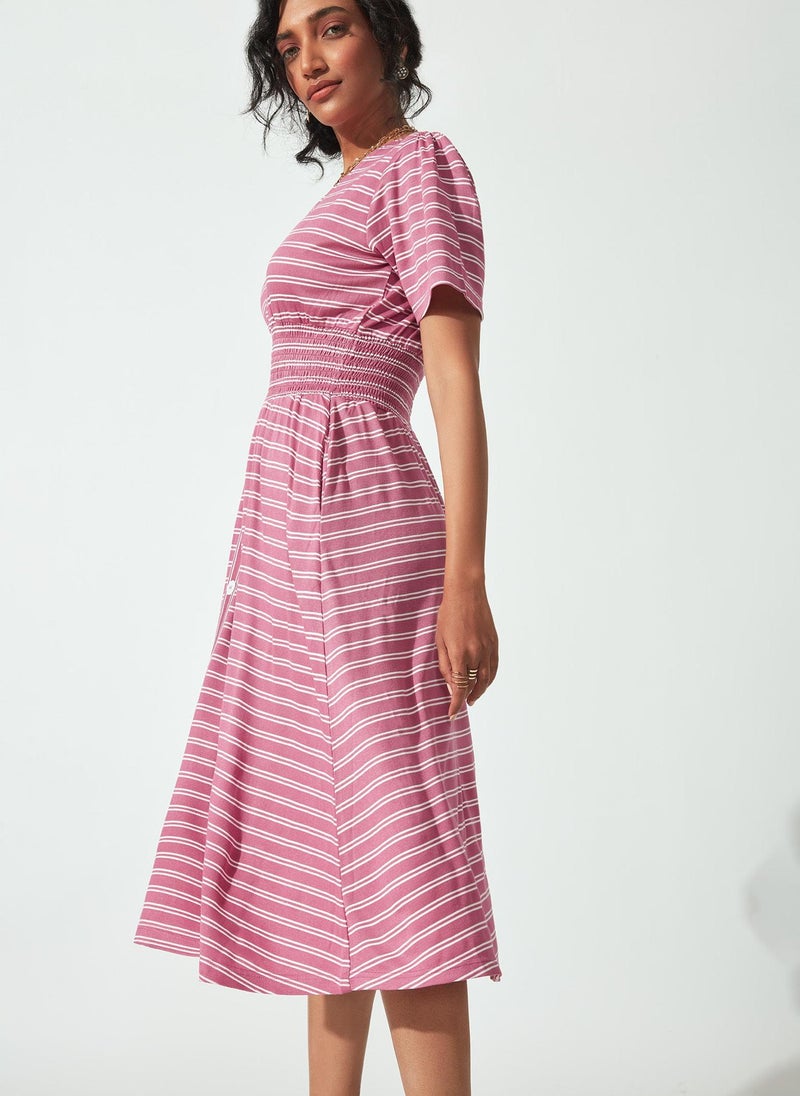 The Label Life Stripe Smocked Midi Dress - Image 5