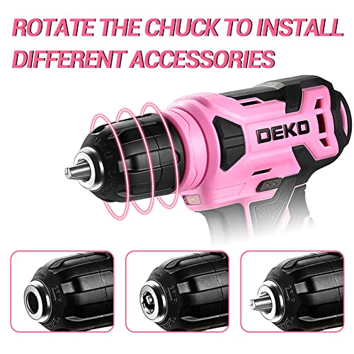 DEKOPRO 8V Cordless Drill, Drill Set with 3/8"Keyless Chuck, 42pcs Acessories, Built-in LED, Type-C Charge Cable, Pink Power Drills for Drilling and Tightening/Loosening Screws - Image 5