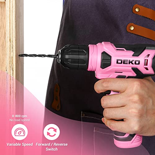 DEKOPRO 8V Cordless Drill, Drill Set with 3/8"Keyless Chuck, 42pcs Acessories, Built-in LED, Type-C Charge Cable, Pink Power Drills for Drilling and Tightening/Loosening Screws - Image 4