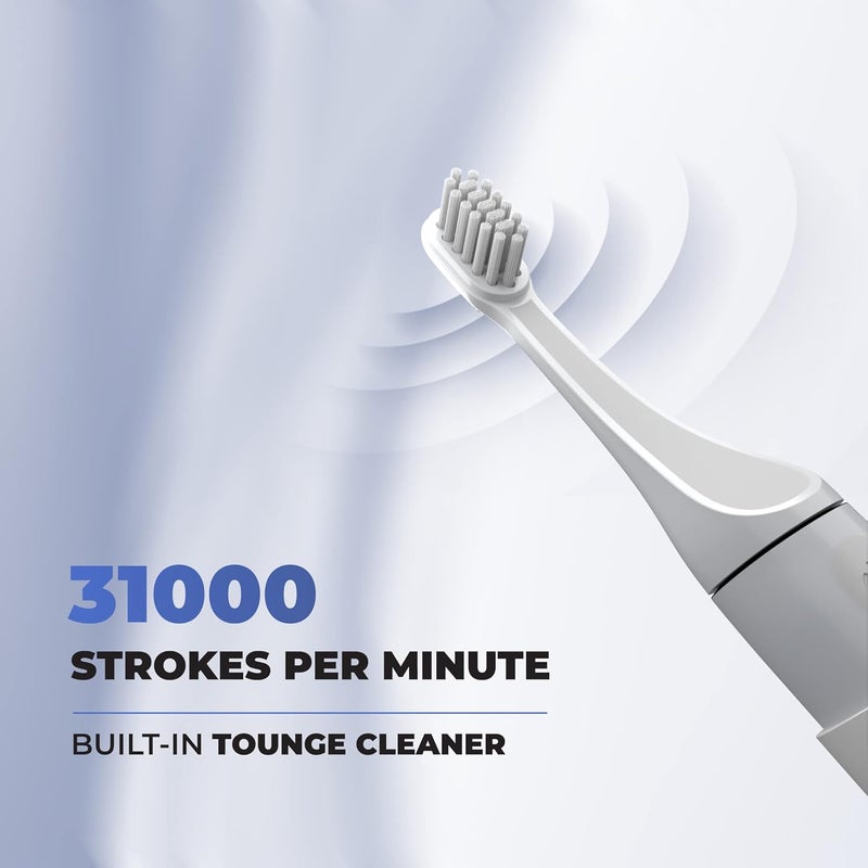 Hammer Ultra Flow 2.0 Electric Toothbrush And 2 Replaceable Brush Heads For Men And Women, 3 Brushing Modes, Rechargeable Battery, Waterproof, Super-Soft Bristles, Electric Toothbrush (White) - Adult - Image 5