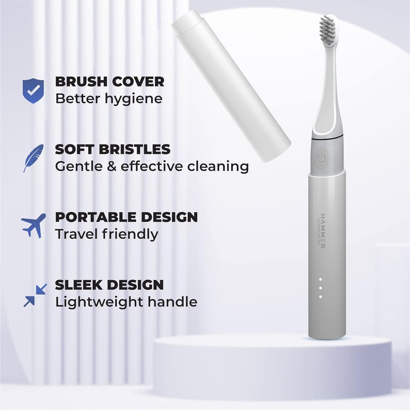 Hammer Ultra Flow 2.0 Electric Toothbrush And 2 Replaceable Brush Heads For Men And Women, 3 Brushing Modes, Rechargeable Battery, Waterproof, Super-Soft Bristles, Electric Toothbrush (White) - Adult - Image 4