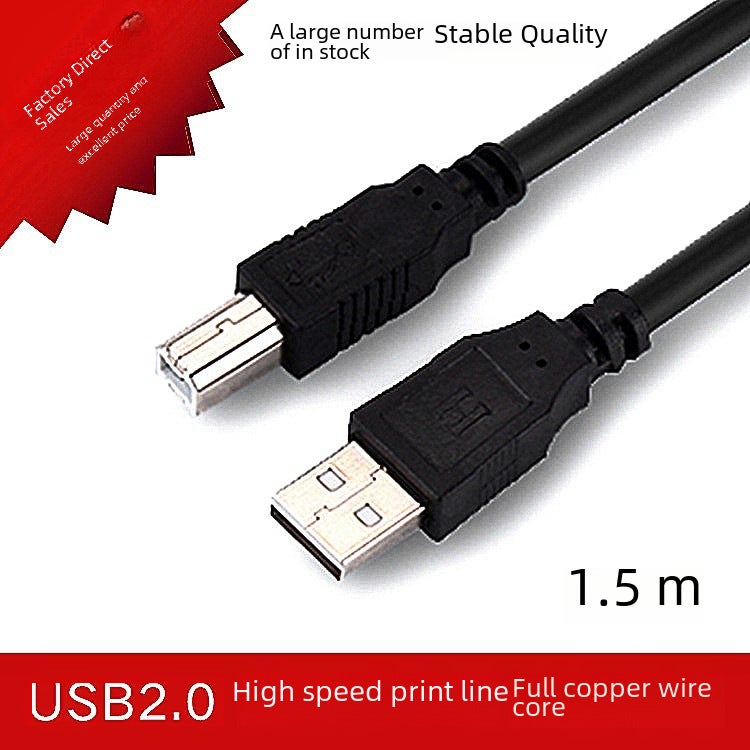 Usb Print Line 2.0 All Copper Core Computer Printer Data Line Black Standard Square Print Line 1.5 m Black belt packaging 