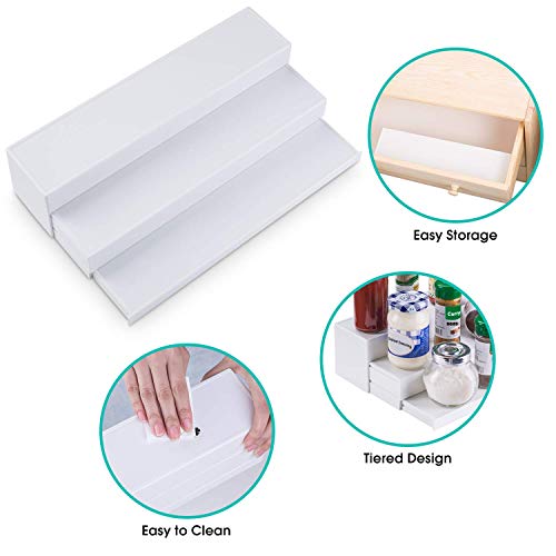 INOVERA (LABEL) ABS Plastic Expandable Spice Holder Rack Pantry Cabinet Step Shelf Organizer, 3 Tier, White - Image 3