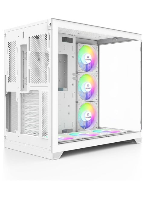 Cube Flow XL Case with 6 RGB Fans, Premium Gaming PC Case with Stunning Illumination (White)