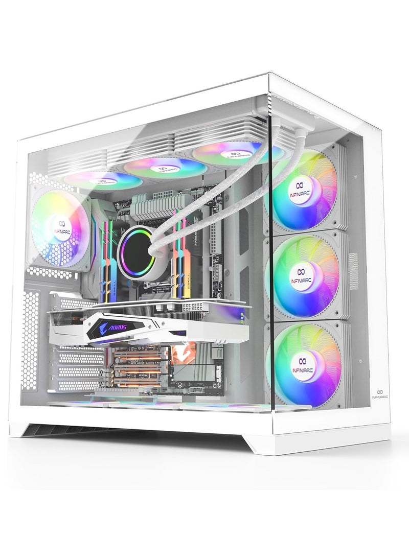 INFINIARC - Cube Flow XL Case with 6 RGB Fans, Premium Gaming PC Case with Stunning Illumination (White) - Image 1