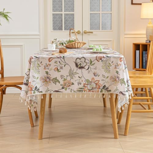 Erbnaryx Handblock Print Tablecloth for Square Tables,Fringed Edges with Flower Pattern Tablecloths,Table Cover Cloth Decorative for Kitchen Dining Room,59"x 59" - Image 3