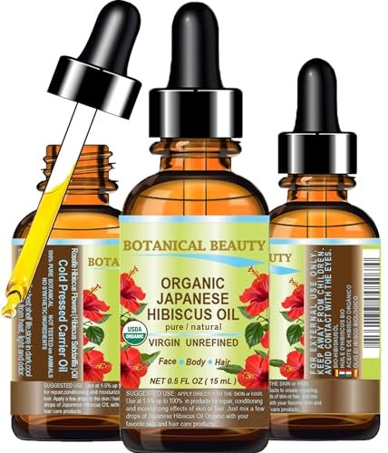 Botanical Beauty Organic HIBISCUS OIL Hibiscus Sabdariffa JAPANESE 100 Pure Natural VIRGIN UNREFINED COLD PRESSED Anti Aging Vitamin E Oil for FACE SKIN HAIR GROWTH 05 Fl Oz